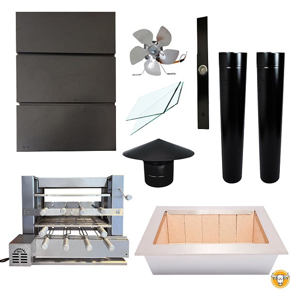 Kit Churrasqueira Gourmet Completa - Gomada Preta - Grill Elevatório