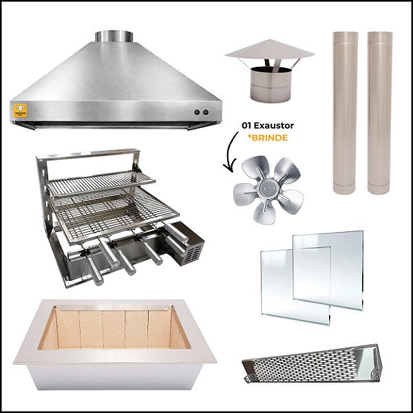 Kit Churrasqueira Gourmet Completa Mod. 3 Águas Inox 430 - Suporte L + Elétrico