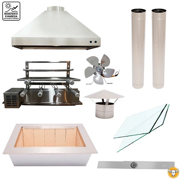 Kit Churrasqueira Gourmet Completa - 3 Águas Inox 304 - Suporte L + Elétrico
