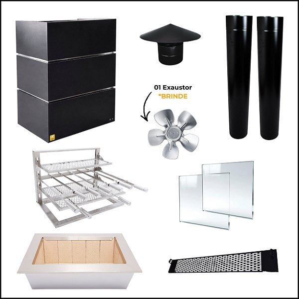 Kit Churrasqueira Gourmet Completa - Gomada Preta - Suporte L