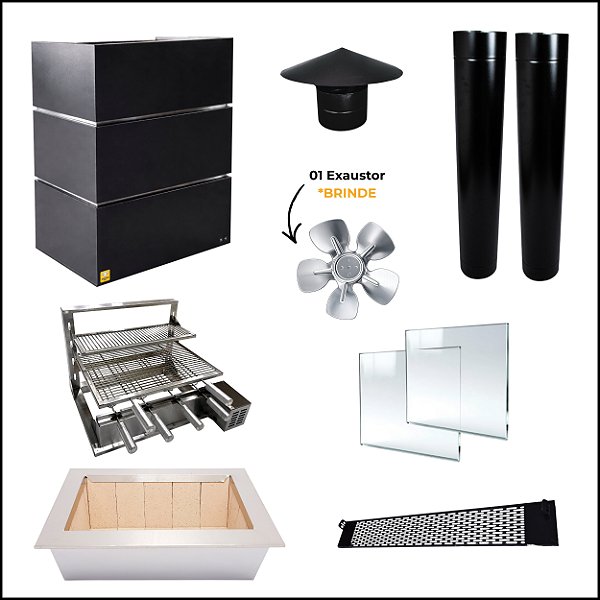 Kit Churrasqueira Gourmet Completa - Gomada Preta - Suporte L + Elétrico