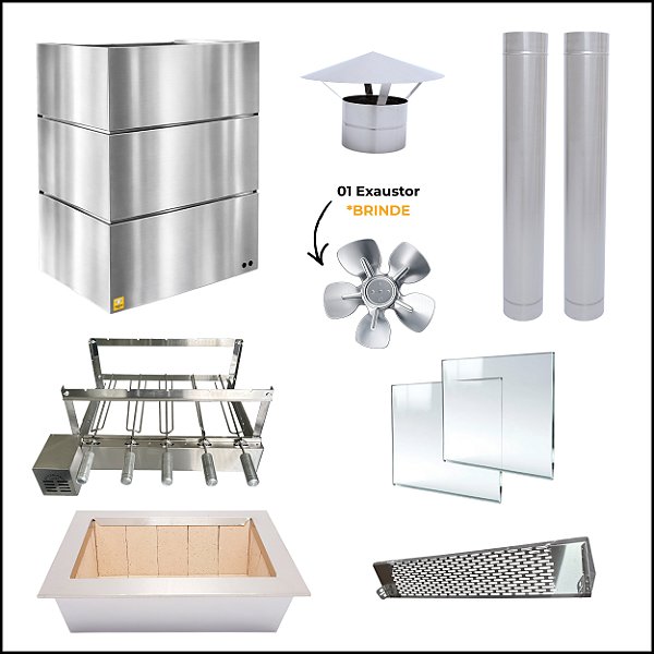 Kit Churrasqueira Gourmet Completa - Gomada Inox 304 - Grill Elétrico