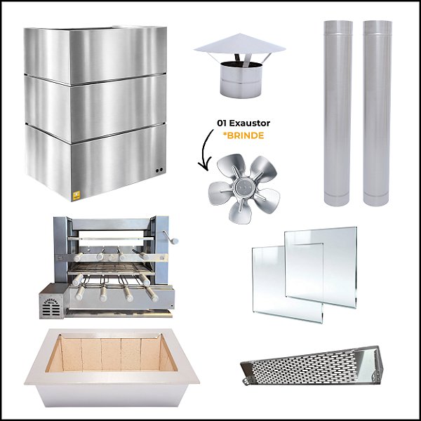 Kit Churrasqueira Gourmet Completa - Gomada Inox 304 - Grill Elevatório