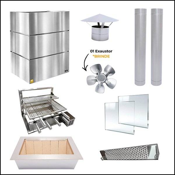 Kit Churrasqueira Gourmet Completa - Gomada Inox 304 - Suporte L + Elétrico