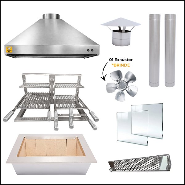 Kit Churrasqueira Gourmet Completa Mod. 3 Águas Inox 304 com Suporte Triplo