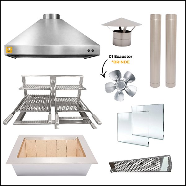 Kit Churrasqueira Gourmet Completa Mod. 3 Águas Inox 304 com Suporte Triplo