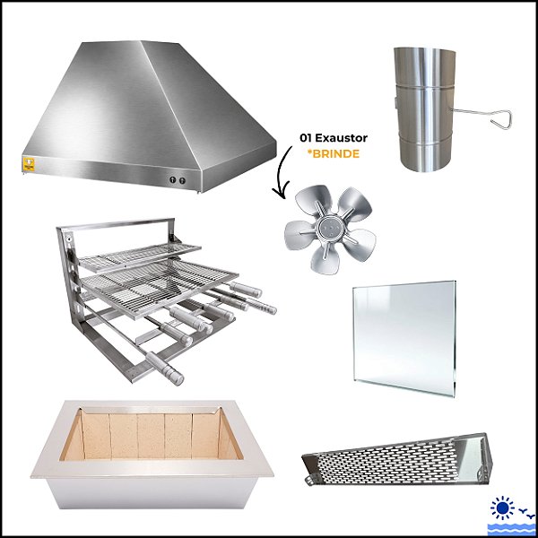 Kit Churrasqueira Gourmet Completa para Apartamento - 2 Águas Inox 304