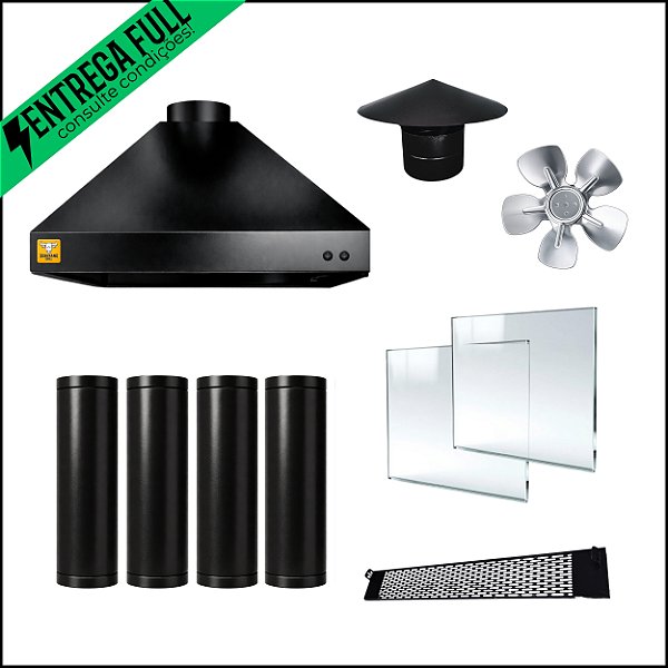 kit Coifa de parede 80cm Modelo três aguas com Exaustor