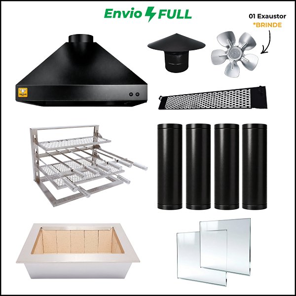 Kit Churrasqueira Gourmet Completa Preta com Suporte L - FULL