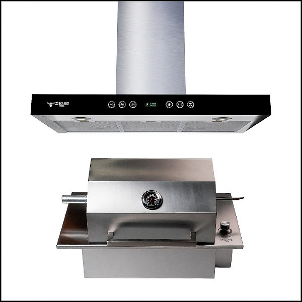 Combo Churrasqueira Elétrica Premium + Exaustor Aria Touch com sensor de aproximação