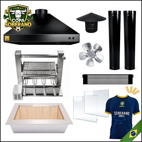 Copa - Kit Churrasqueira Gourmet Completa Mod. 3 Águas Preta com Suporte Elevatório