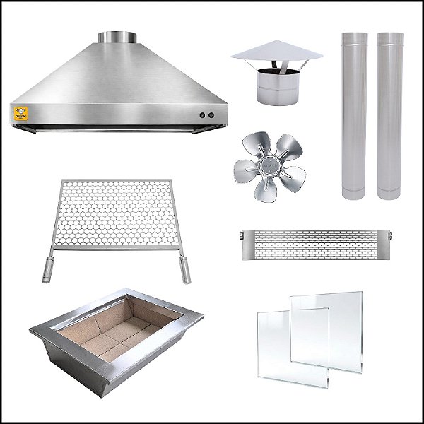 Kit Churrasqueira Gourmet completa Mod. 3 Águas Inox + Grelha para assar