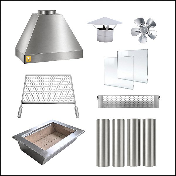 Kit Churrasqueira Gourmet 70cm Completa Mod. 3 Águas Inox + Grelha para assar