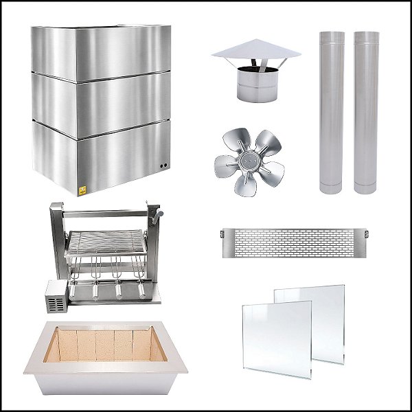 Kit Churrasqueira Gourmet completa Mod Gomada Inox + Suporte Elevatório