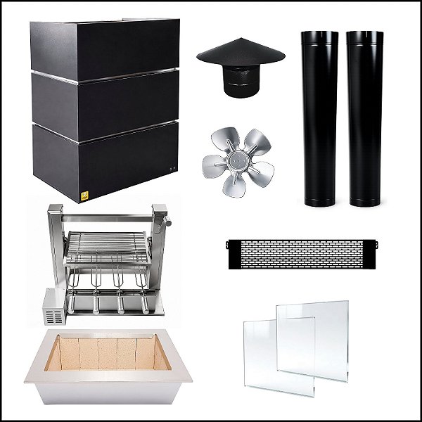 Kit Churrasqueira Gourmet Gomada Mod. Gomada Preta + Suporte Elevatório