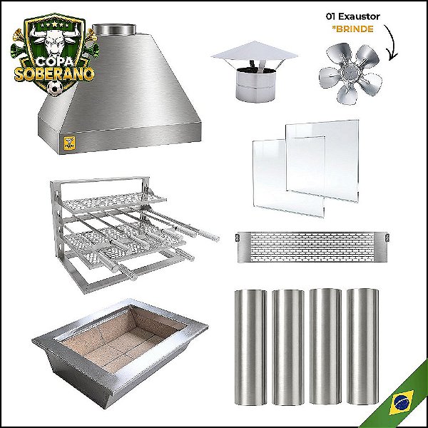 COPA - Kit Churrasqueira Gourmet 70cm Completa Mod. 3 Águas Inox com Suporte L