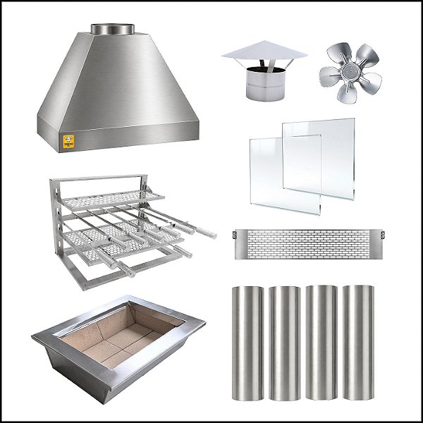 Kit Churrasqueira Gourmet 70cm Completa Mod. 3 Águas Inox com Suporte L