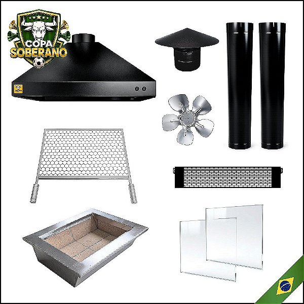COPA - Kit Churrasqueira Gourmet completa Mod. 3 Águas Preta + Grelha para assar