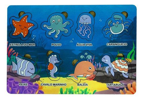 Brinquedo Educativo Tabuleiro Encaixe Fundo Do Mar Mdf - Mega Impress