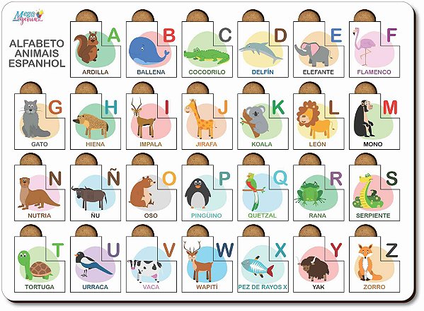 Brinquedo Educativo Tabuleiro Encaixe Alfabeto Bilingue Espanhol Mdf - Mega Impress