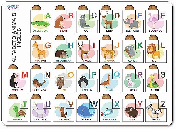 Brinquedo Educativo Tabuleiro Encaixe Alfabeto Bilingue Inglês Mdf - Mega Impress
