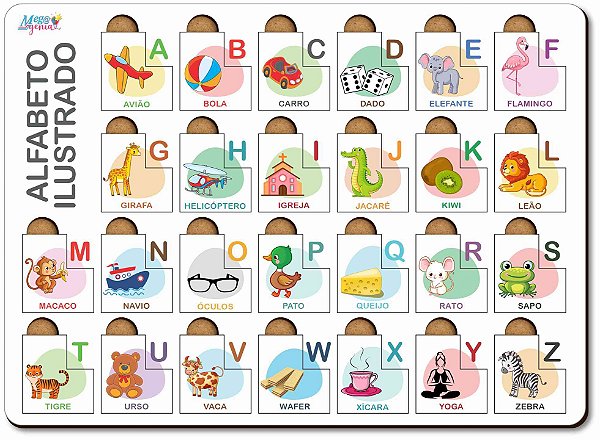 Brinquedo Educativo Tabuleiro Encaixe Alfabeto Português Mdf - Mega Impress