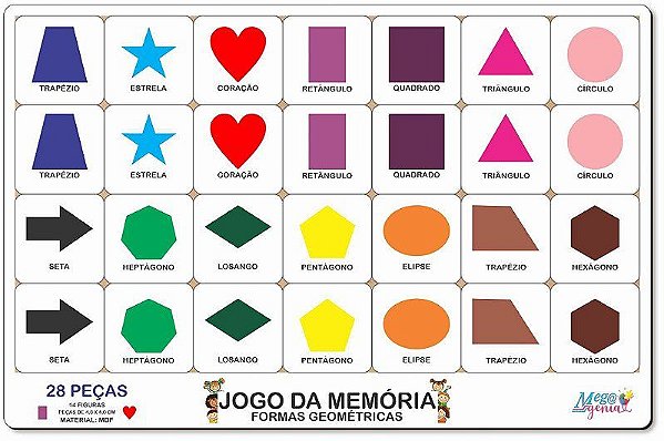 Brinquedo Educativo Tabuleiro Jogo Da Memória Formas Mdf - Mega Impress