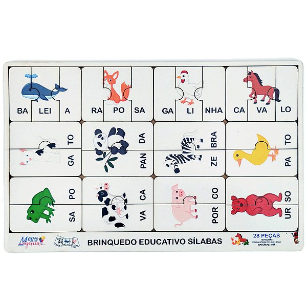 Brinquedo Educativo Tabuleiro Quebra Cabeça Silabas Animais Mdf - Mega Impress
