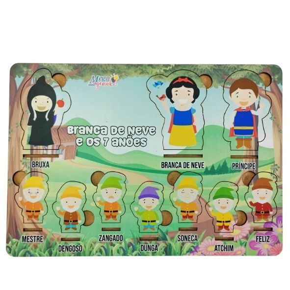 Brinquedo Educativo Tabuleiro Encaixe Branca De Neve Mdf - Mega Impress
