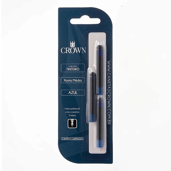 Carga P/ Caneta Crown Ca 32005a C/3 Azul