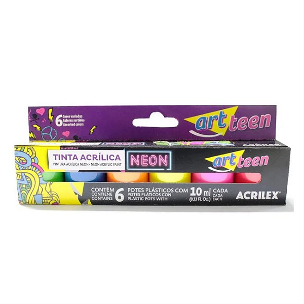 Kit Tinta Acrilica Fosca Neon C/6 10ml Acrilex 390