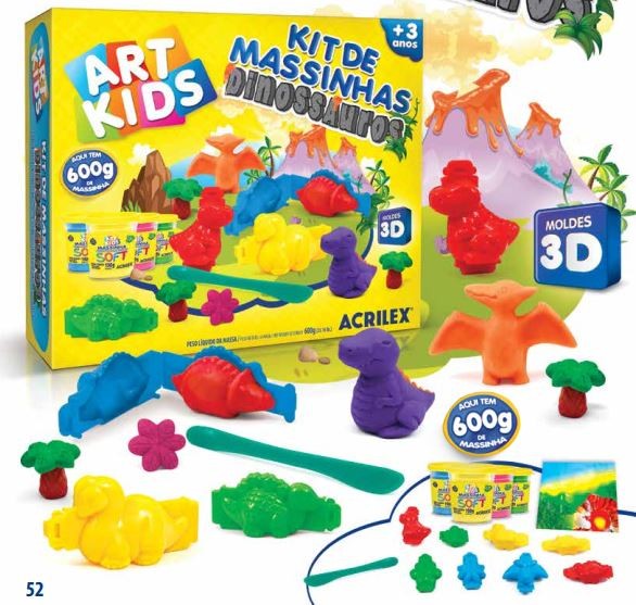 Kit de Massinha 3 Dinossauros 600g Acrilex 40041