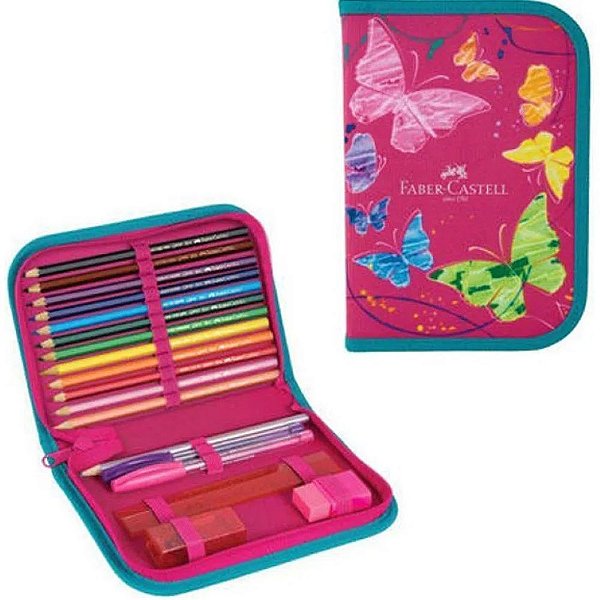 ESTOJO KIT P/ COLORIR BORBOLETA ROSA FABER