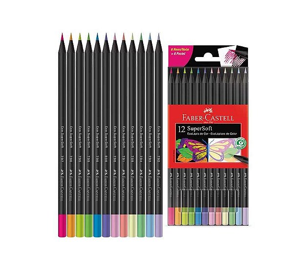 LAPIS DE COR C/12 SUPERSOFT CORES 6 NEON + 6 PASTEL FABER