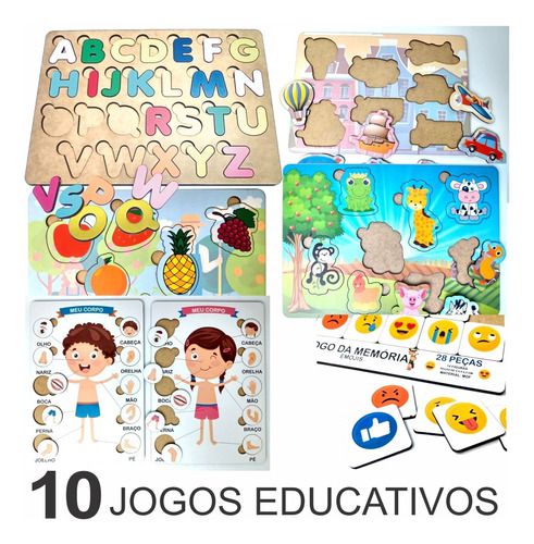 KIT 15 BRINQUEDOS EDUCATIVOS MADEIRA LETRAS MEMORIA SILABAS - MEGA IMPRESS