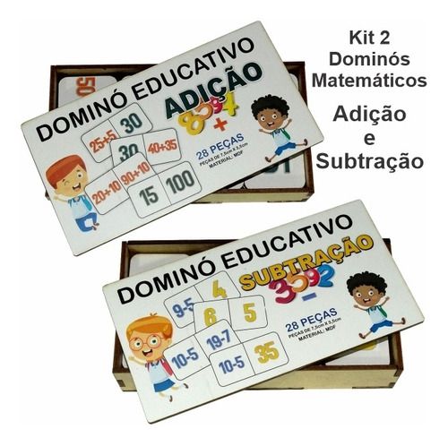 Dominó Jogo Educativo Pedagógico Matemático Adição 28pcs Mdf