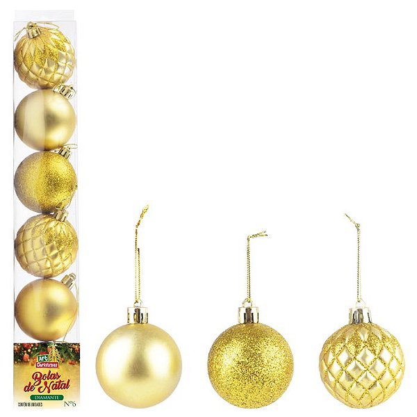 Jogo de Bolas de Natal, Dourado, 8 Bolas de 7cm, Cromus