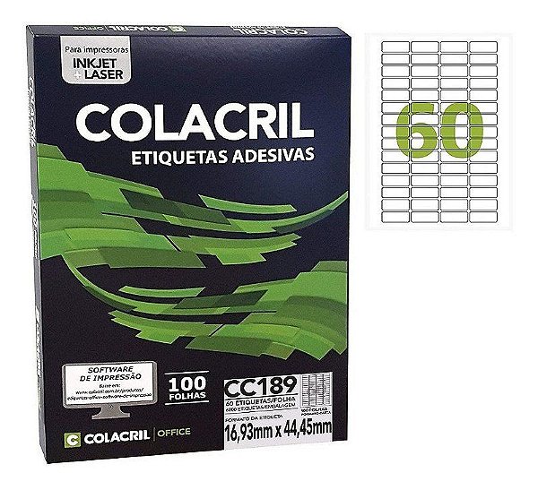 Etiqueta Carta Cc189, 16,93 X 44,45 Mm 100 Folhas Colacril
