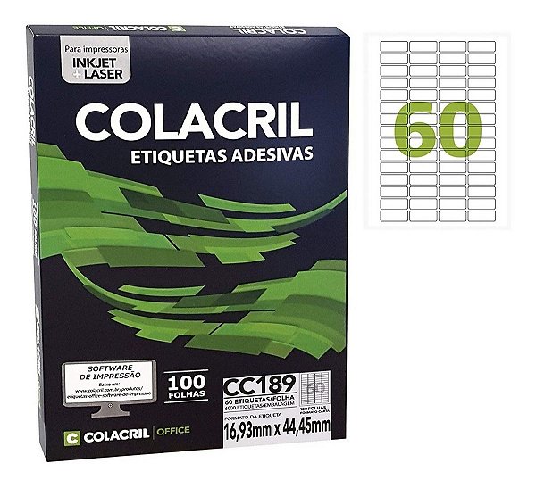 Etiqueta Carta Cc189, 16,93 X 44,45 Mm 100 Folhas Colacril