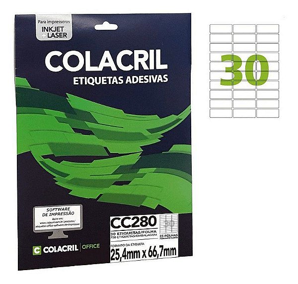 Etiqueta carta cc280 25,4x66,7 c/ 25f colacril