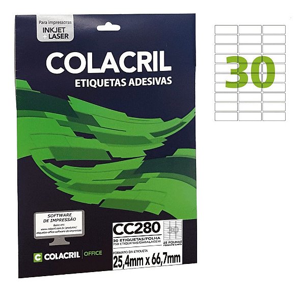 Etiqueta carta cc280 25,4x66,7 c/ 25f colacril