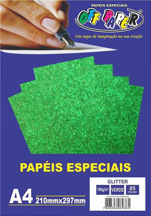 Papel A4 Glitter Verde 180G C/5 Folhas Off Paper