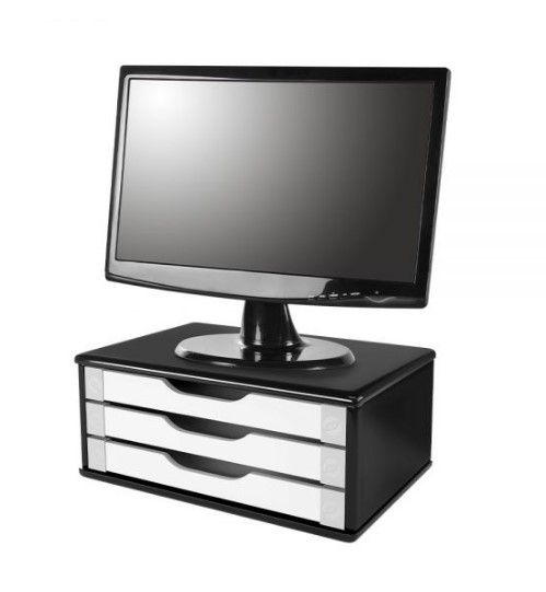 Suporte Para Monitor 3 Gavetas Super Funcional Preto E Branc