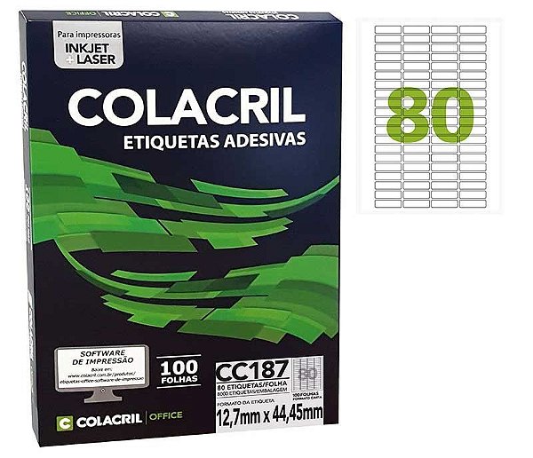 Etiqueta Carta Cc187, 12,7 X 44,45 Mm 100 Folhas Colacril
