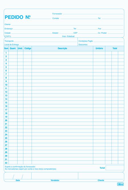 Talao de pedido 1/18 1v tilibra 140x210mm 155772 un