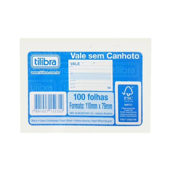 Vale S/Canhoto 100Fls Tilibra 152358 Un