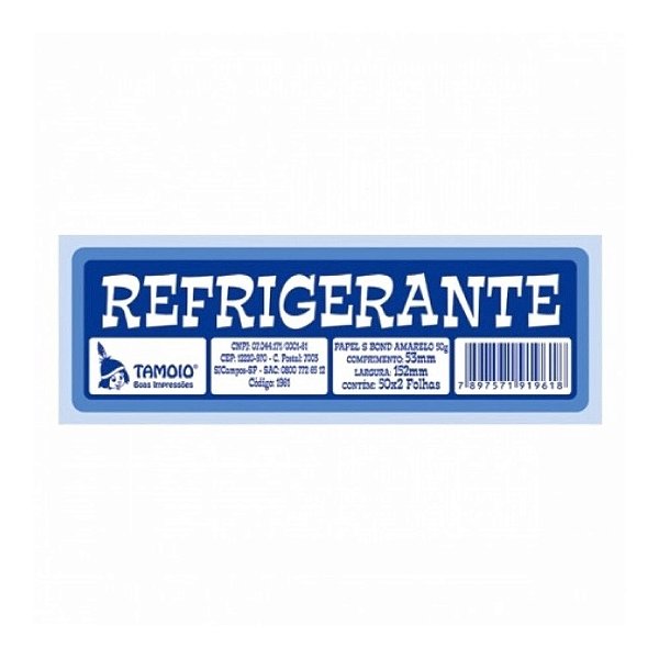 Bloco Fichas Para Refrigerante Com 50 Folhas Tamoio Un