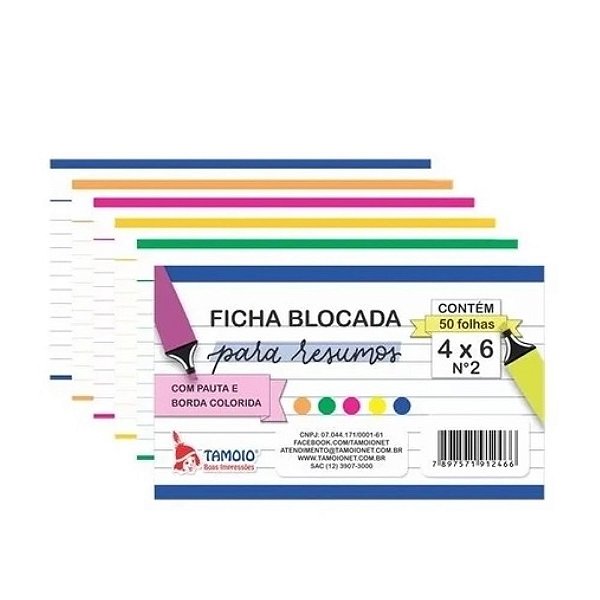 Ficha Pautada 4x6 C/50 1247 Borda Colorida Tamoio