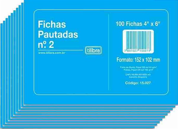 kit. c/ 10 Blocos De Fichas Pautadas N° 2 Tilibra 100 Fichas