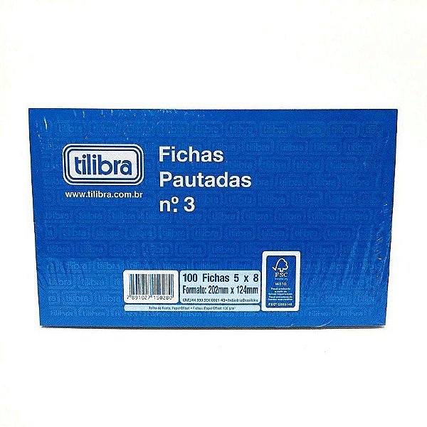 kit. C/3 Blocos De Fichas Pautadas N° 3 Tilibra 100 Fichas